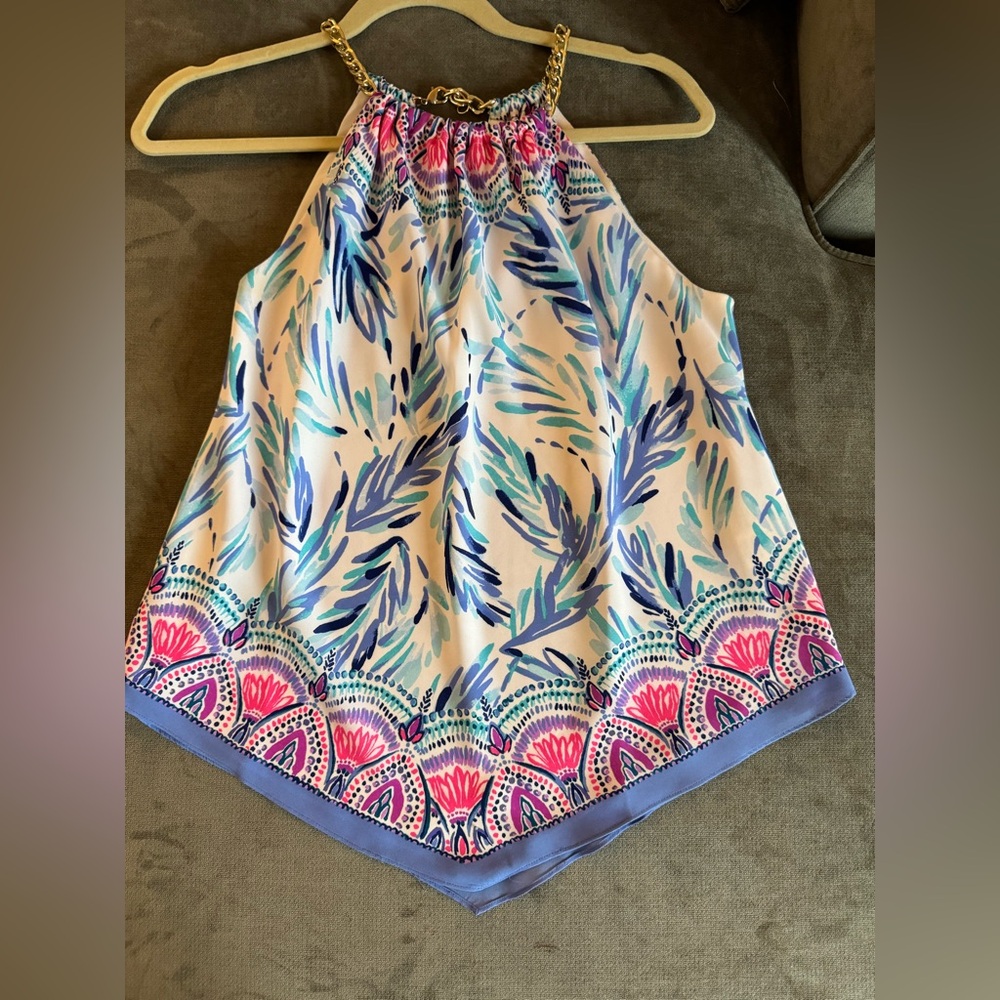 Lilly Pulitzer Silk Scarf Chain Halter Top